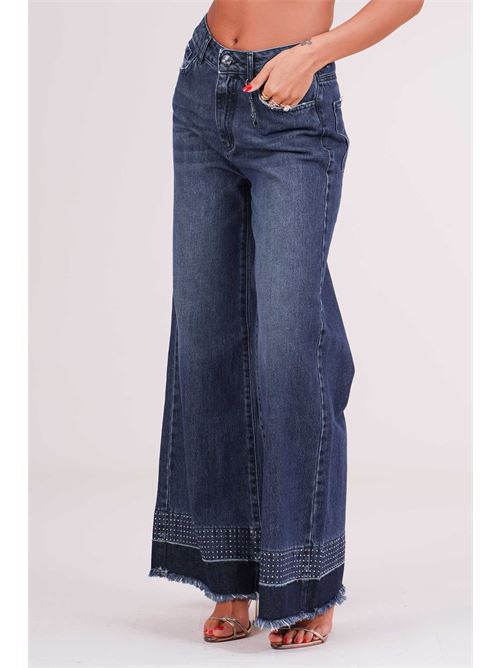 Jeans palazzo con strass Luckylu Milano | PA02DFDENIM WASH